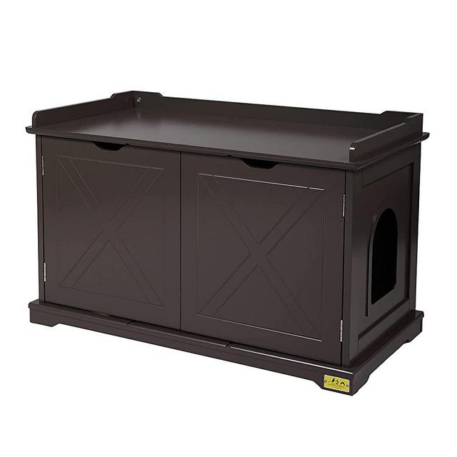 COZIWOW Enclosed Litter Box Enclosure Furniture Hidden Cabinet,Cat Washroom Bench,Litter House Litterbox Cover,Dog Proof Cat Feeding Station Nightstand Table for Large Cat Kitten Kitty