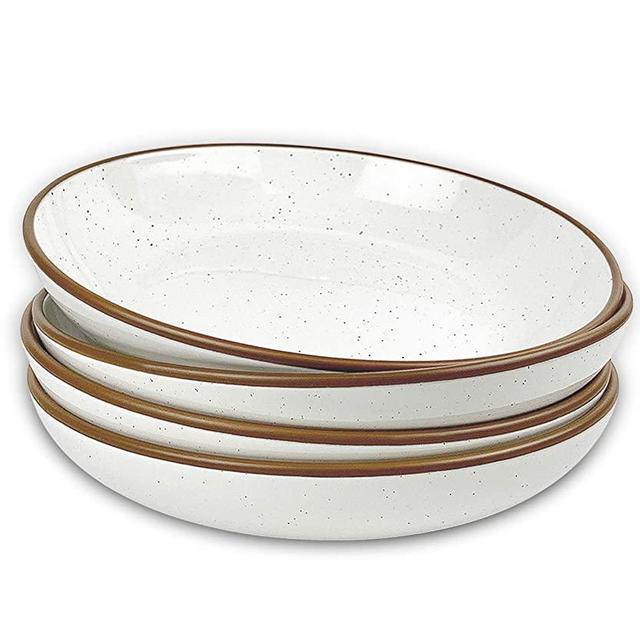 Mora Ceramic Large Pasta Bowls 30oz, Set of 4 - Serving, Salad, Dinner, etc Plate/Wide Bowl - Microwave, Oven, Dishwasher Safe Kitchen Dinnerware - Modern Porcelain Stoneware Dishes, Vanilla White