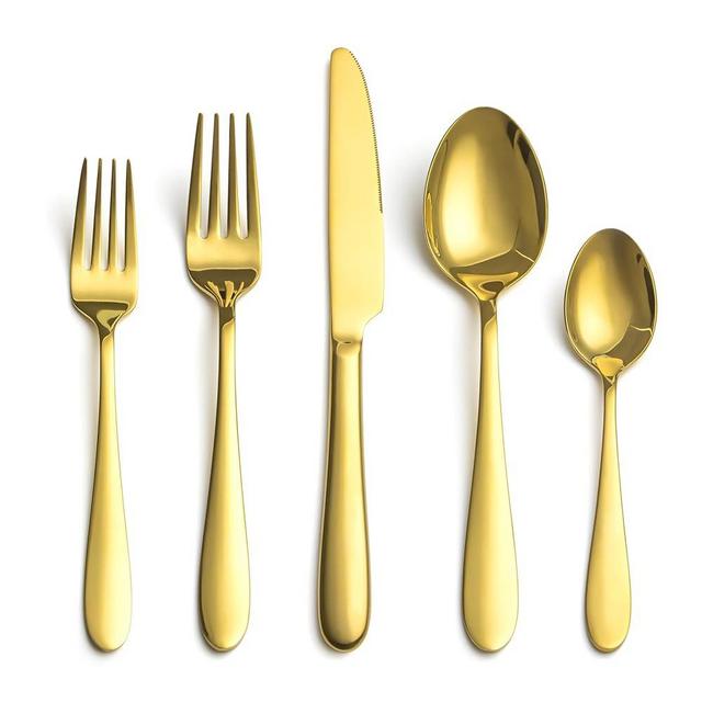 40 Piece Gold Silverware Set Service for 8, EIUBUIE Premium Stainless Steel Gold flatware Cutlery Sets, Mirror Polished Modern Kitchen Eating Utensils Set Include Spoons Forks Knives