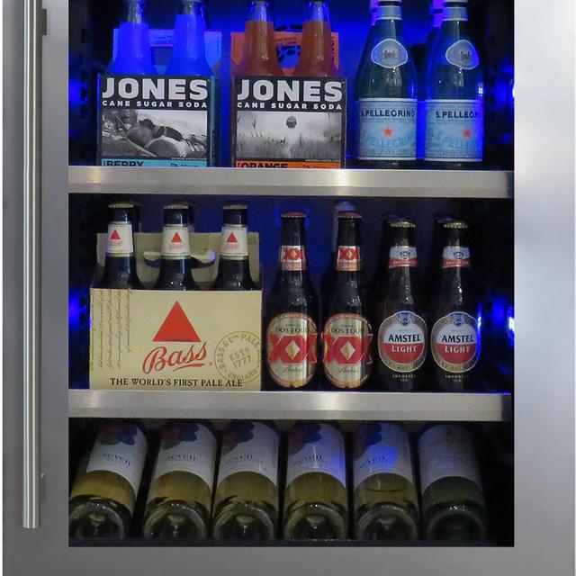 XO XOU24BCGSR 24 Inch Beverage Center with Glass Shelves, Tri-Color LED Interior Lighting, Secure Door Lock, Digital Temperature Controls, Sabbath Mode, Wine Cradle Included and Handle Options Included: Right Hinge, Glass Door