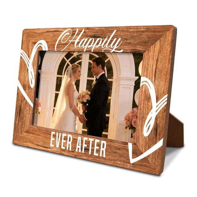 Photo Gifts Wooden Picture Frame, Happily Ever After, Anniversary and Engagement Decoration for Couples Milestone, Wedding Photo Frames, Wedding Gifts for Newlyweds Bride Groom 7.9*5.7inches