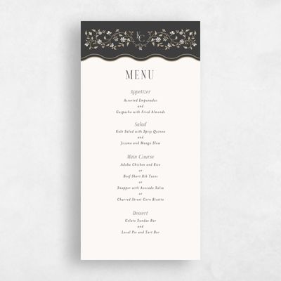 Dark Charcoal, Grey Wedding Menu - Siofra