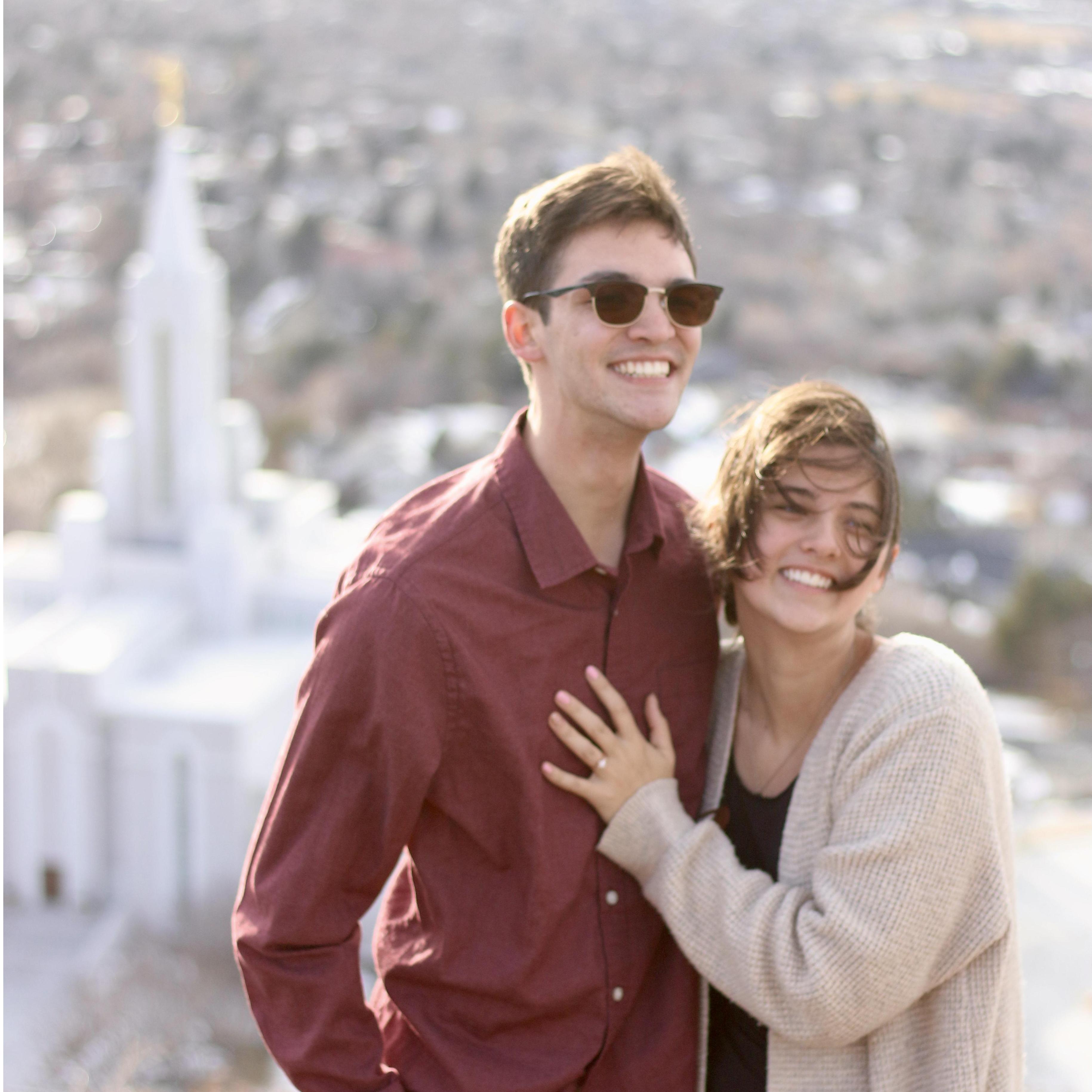 We were engaged on the hillside above the temple we plan to be married in, at sunset (sigh)