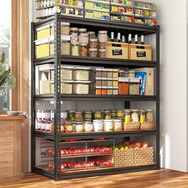 REIBII Garage Shelving Heavy Duty Load 2500LBS Garage Storage Shelves Adjustable Heavy Duty Shelving Metal Storage Shelving for Garage Metal Shelf for Pantry Kitchen 33.85"W x 15.35"D x 65.74"H Black