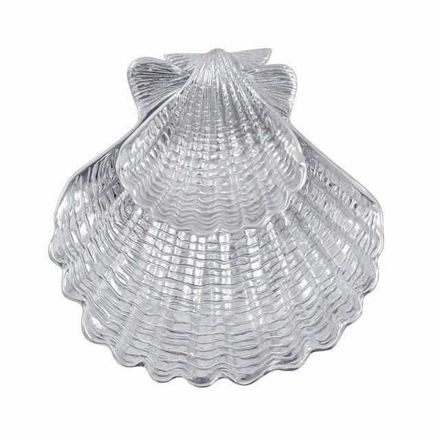 MARIPOSA SCALLOP SHELL 2-PIECE CHIP & DIP SET | SILVER | BRILLANTE | TABLEWARE | SECTIONAL SERVERS | RECYCLED SANDCAST ALUMINUM | HANDMADE IN MEXICO