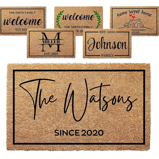 clicked craft Personalized Monogram Letter Doormat - Welcome Custom Last Name Door Mat Entry Rug New Home Gift Ideas Cozy House Decoration (Design 2)