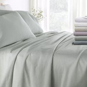 300 Thread Count 100% Cotton 4 Piece Solid Sheet Set Performance Sateen Weave Deep Pocket - Becky Cameron - Green Mist, Cali King