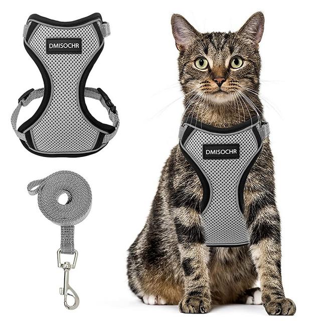 DMISOCHR Cat Harness and Leash Set - Escape Proof Safe Cat Vest Harness for Walking Outdoor - Reflective Adjustable Soft Mesh Breathable Body Harness - Easy Control for Small, Medium, Large Cats