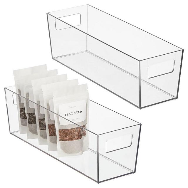Nate Home by Nate Berkus Slim Plastic Bin with Handles | Perfect Organizer for Kitchen Storage or Fridge, and Pantry Organization from mDesign - Set of 2, Clear