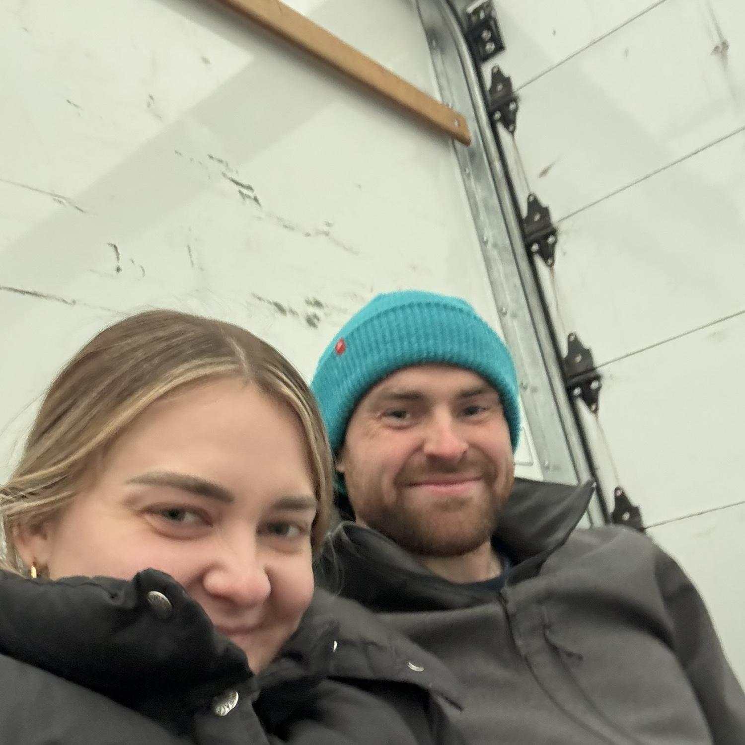 Terrified for our lives in the back of the U-haul truck while Jerred's dad drives us through downtown Chicago...but all moved in.