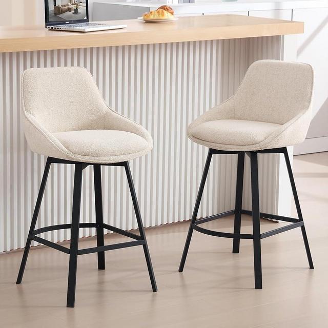 Zesthouse 26'' Swivel Bar Stools Set of 2, Modern Counter Height Barstools with Backs, Upholstered Linen Fabric Stools for Kitchen Island, Counter Top Stools with Metal Legs, Beige