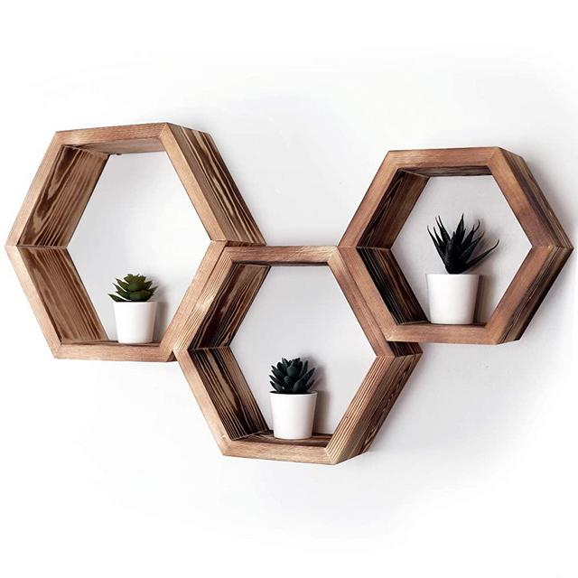 Evelup Products Hexagon Floating Shelves - Set of 3, Unique Boho Decor Honeycomb Shelves, Classic Geometric Décor for Bedroom, Living Room, and Office, All Installation Accessories Included
