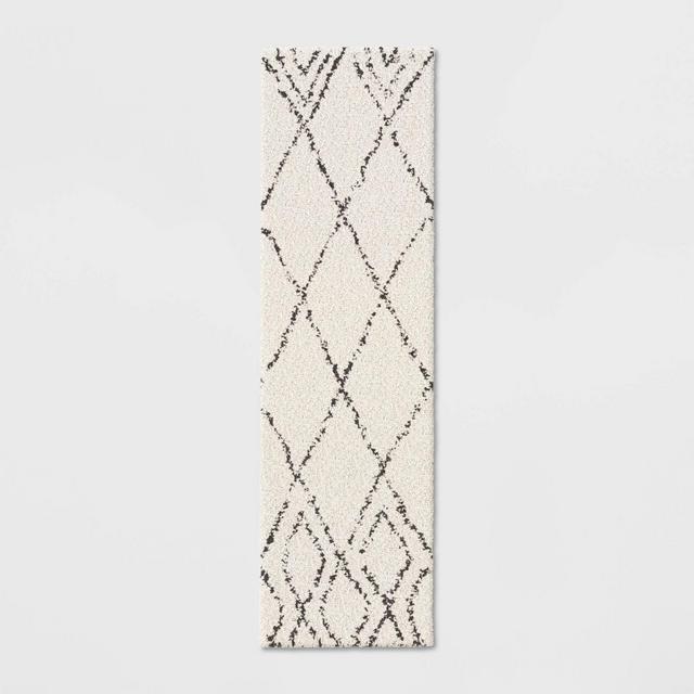 2'X7' Diamond Patterned Shag Woven Accent Rug Black - Project 62™