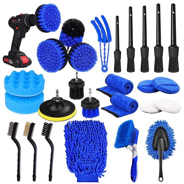 26Pcs Car Detailing Brush Set, Car Detailing Kit, Auto Detailing Drill Brush Set, Car Detailing Brushes, Car Buffing Sponge Pads Kit, Car Cleaning Tools Kit for Interior, Exterior, Wheels, Dashboard