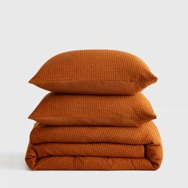 Organic Luxe Honeycomb Duvet Cover Set in Terracotta