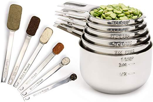 Simply Gourmet Measuring Cups and Measuring Spoons Set. Includes 12 Stainless Steel Measuring Cups and Spoons. Liquid Measuring Cup or Dry Measuring Cup Set. Stainless Measuring Cups, Nesting Cups