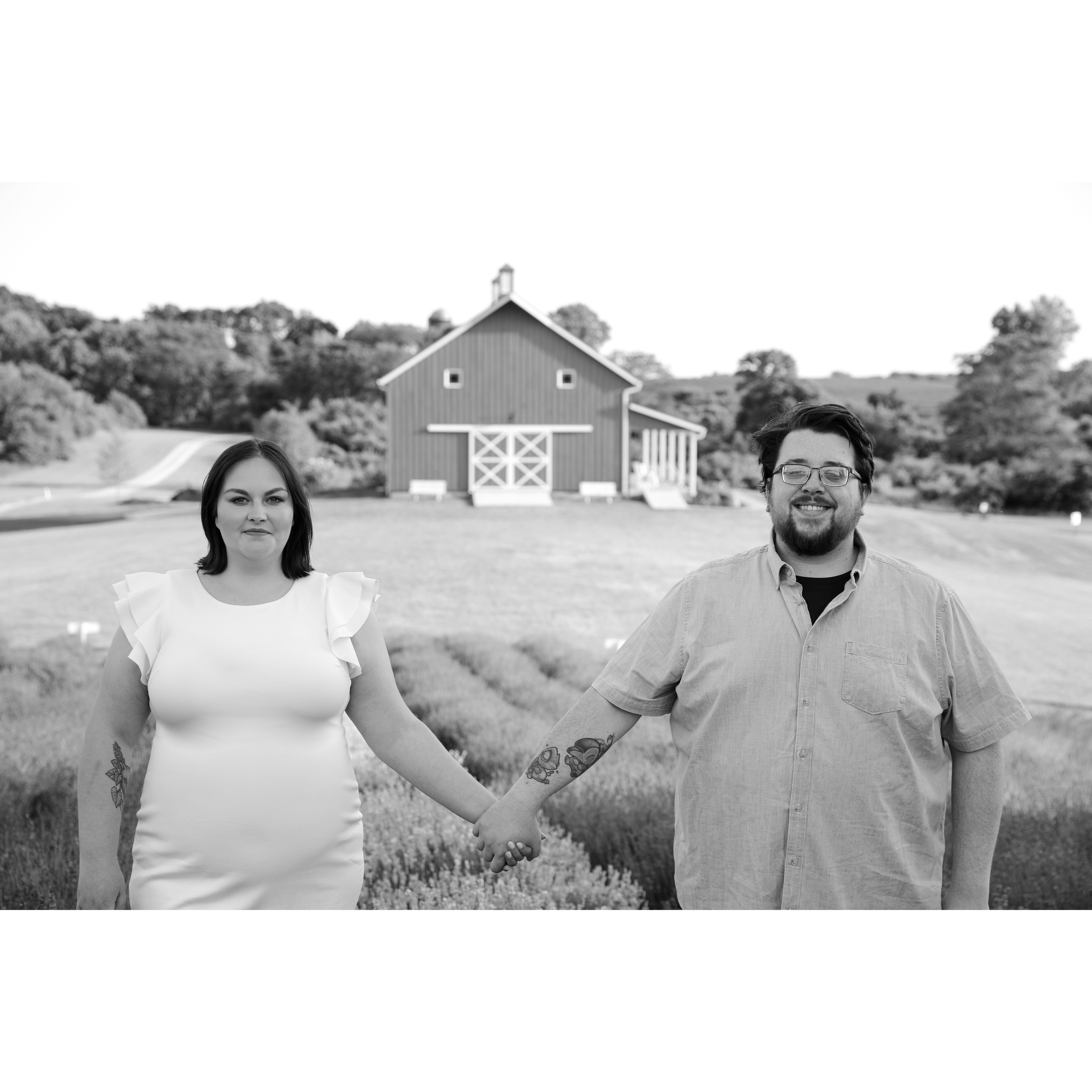 Engagement photoshoot at Sunset Ridge Lavender Farms. Photographer was Bloom Photography, LLC