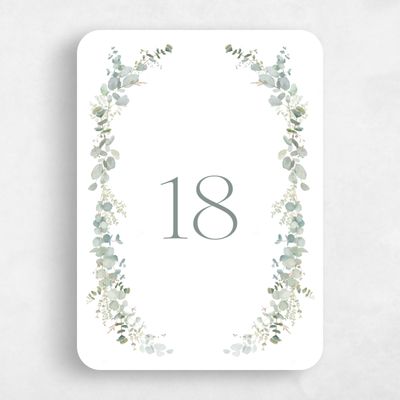 White Rounded Wedding Table Number - Verde