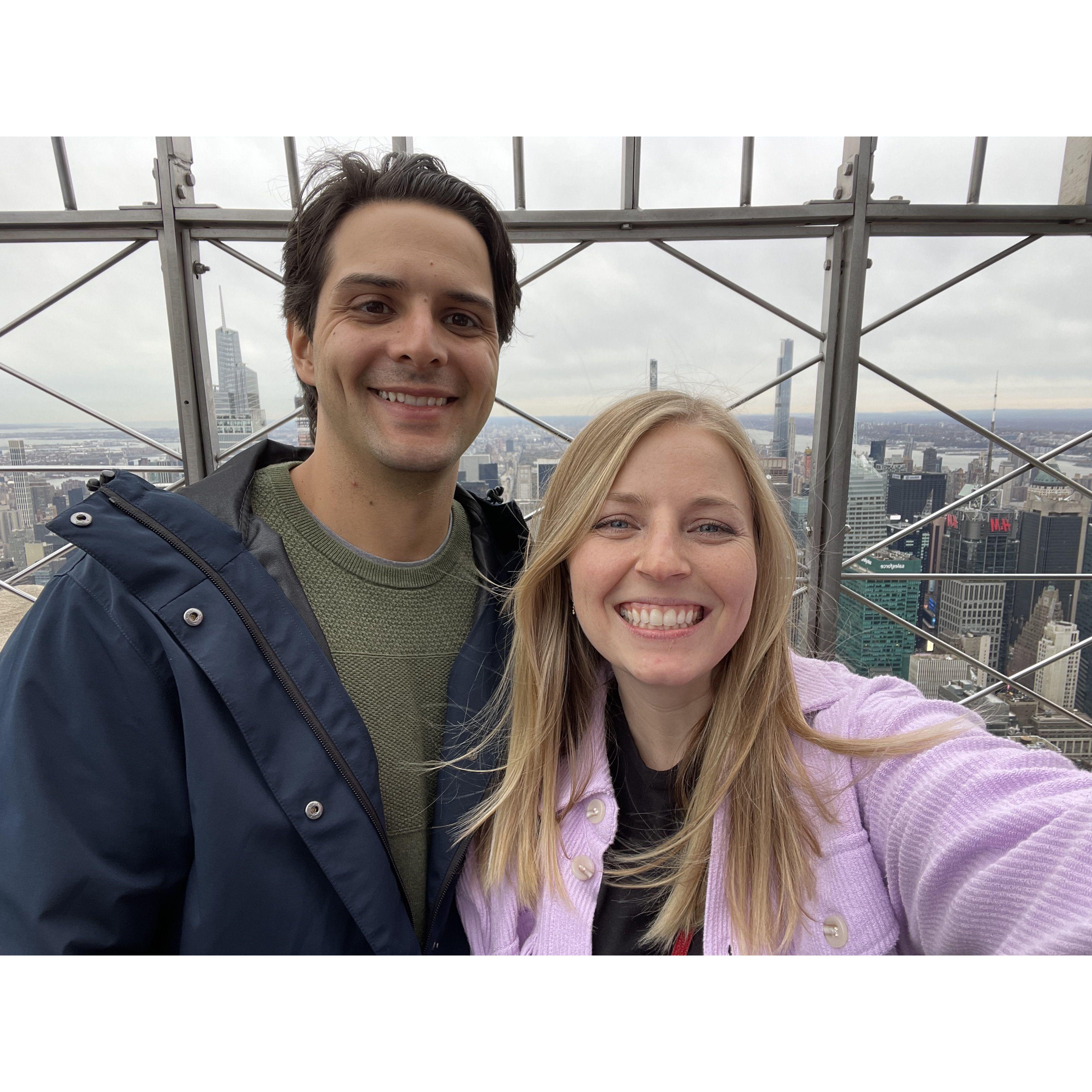 Kayla surprised Wyatt for his birthday with a trip to NYC! They got to see so many things, this picture is from the top of the Empire State Building!
