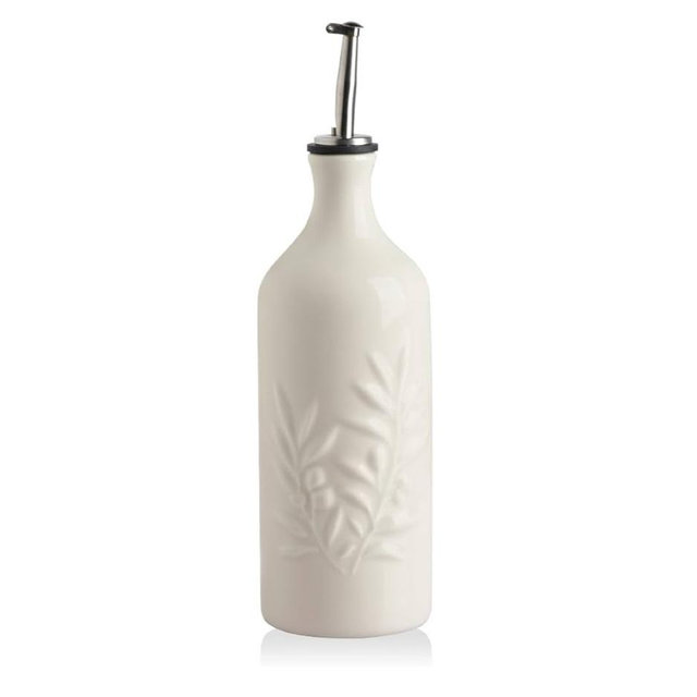 Sweejar Ceramic Olive Oil Dispenser Bottle, 20 Oz Relief Opaque Oil Cruet Protects Oil To Reduce Oxidation, Suitable for Storage Oil, Vinegar, Soy Sauce, Coffee Syrup, Liquids, Set of 1 (Beige)