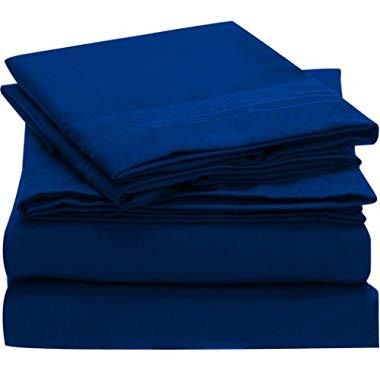 Mellanni Bed Sheet Set - Brushed Microfiber 1800 Bedding - Wrinkle, Fade, Stain Resistant - 4 Piece (King, Imperial Blue)