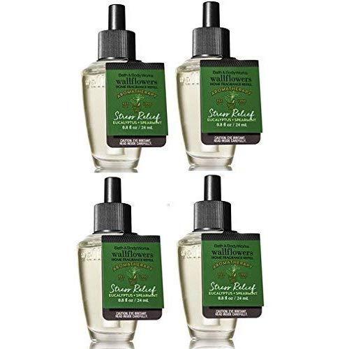 Bath and Body Works 4 Pack Aromatherapy Stress Relief Eucalyptus & Spearmint Wallflower Fragrance Refill 0.8 Oz