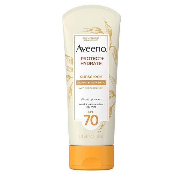 Aveeno Protect + Hydrate Moisturizing Sunscreen Lotion with Broad Spectrum SPF 70 & Antioxidant Oat, Oil-Free, Sweat- & Water-Resistant Sun Protection, 7 oz
