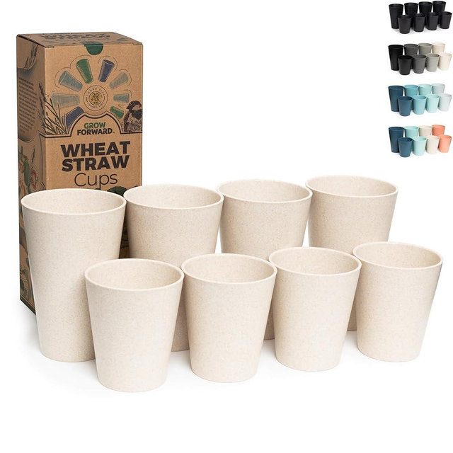 Grow Forward Premium Wheat Straw Cups - 13 & 20 oz Unbreakable BPA Free Hard Plastic Cups - Reusable Lightweight Plastic Drinking Glasses for Kitchen, Outdoor, Water, Camping, RV - Sahara