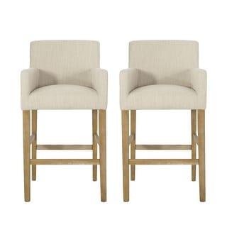 Armga Fabric and Rubberwood 30.5 inch Barstools (Set of 2) by Christopher Knight Home - Light Gray/Gray