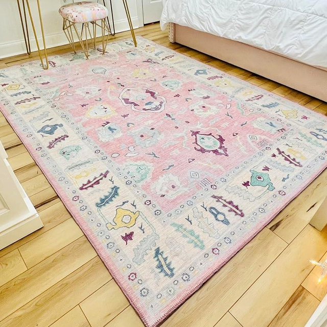 Modern Oushak Rug, Vintage Turkish Colorful Oriental Antique Inspired Area Rugs, Luxury Washable Living Room Bedroom Home Nursery 5'9 x 8'9
