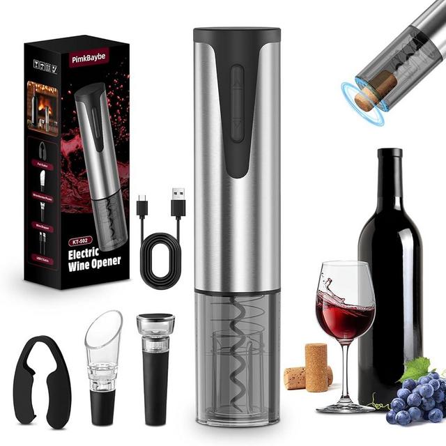 Electric Wine Opener Rechargeable, Automatic Corkscrew Opener - Foil Cutter, Aerator, Wine Stopper with LED Charger, 4-in-1 Electric Can Opener & Wine Bottle Opener, Housewarming Gifts for Wine Lovers