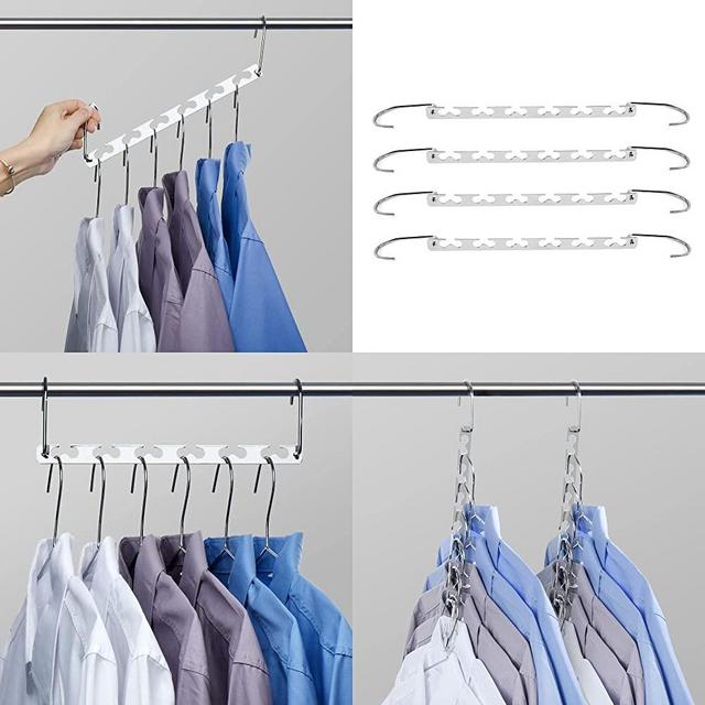 HOUSE DAY 4 Pack Metal Magic Hangers Space Saving Hangers Closet Space Saving Wardrobe Clothing Hanger Organizer, Updated Hook Design