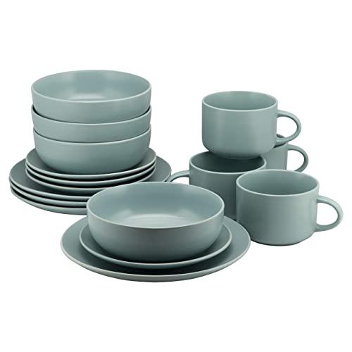 10 Strawberry Street Stoneware Wazee Matte Coupe Dinnerware Set, 16 Pc, Mineral Blue