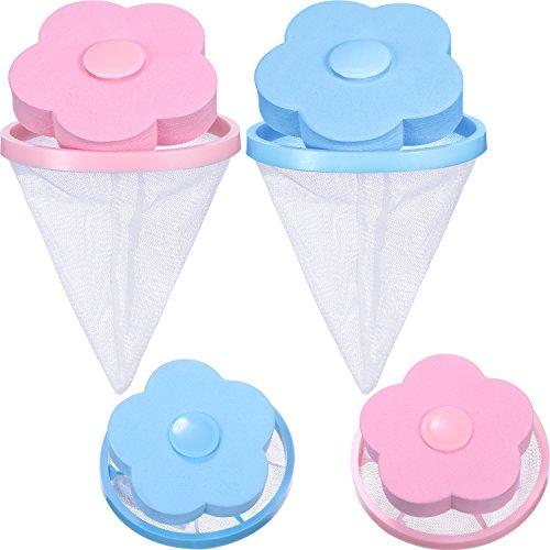 4 Pieces Reusable Washing Machine Lint Catcher Household Washing Machine Lint Mesh Bag Hair Filter Net Pouch Washer Hair Catcher (Blue, Pink)