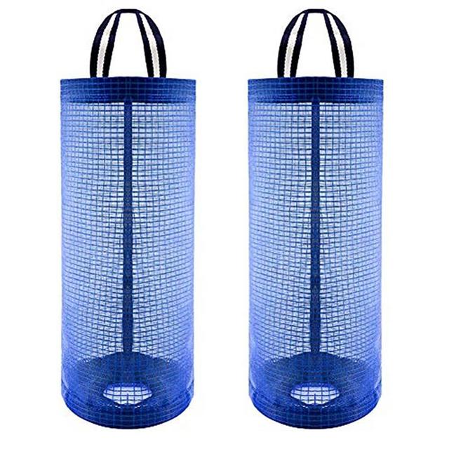 Malmo Plastic Bag Save and Dispenser- Mesh Wall Hanging Grocery Bag Holder- 2 Large Folding Hanging Storage Bag for Kitchen,Blue
