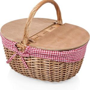 PICNIC TIME Country Picnic Basket, Sturdy Woven Wicker Basket with Customizable Split-lid Design and Removable and Washable Polycotton Vintage-Style Liner, (Red & White Gingham Pattern)