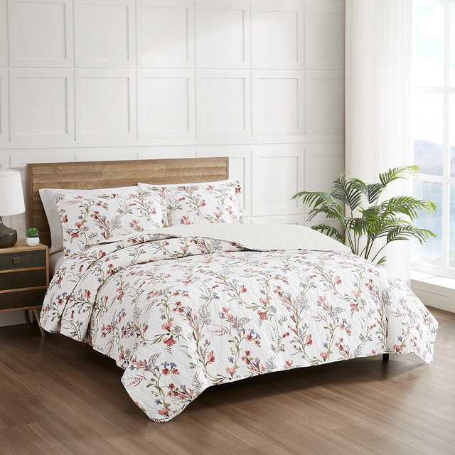 Modern Threads Ariana 3-Piece Reversible Cotton Floral Quilt Set, Queen