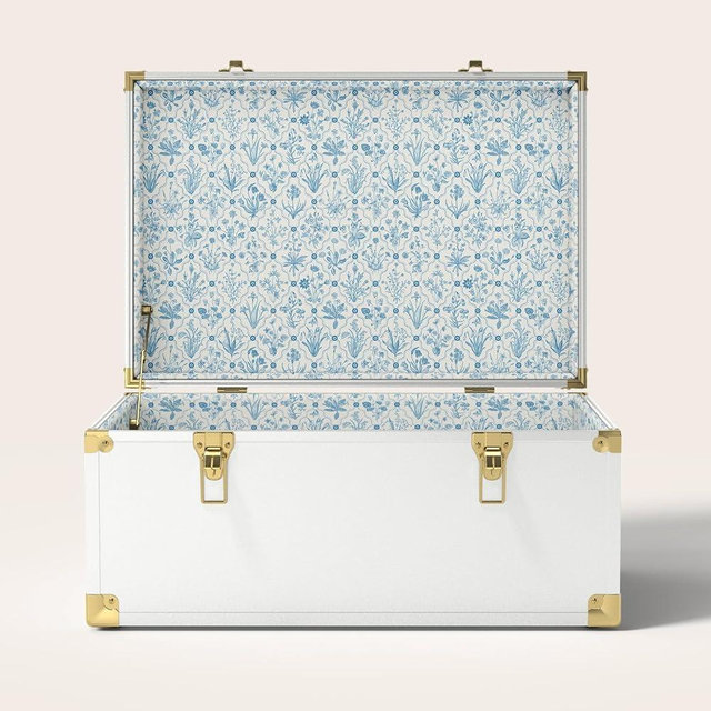 Momento Wedding Keepsake Trunk | Personalized Memory Box for Wedding Mementos | Handmade in USA | Metal and Plywood Construction | Standard Size 20" (White/Botanicals)