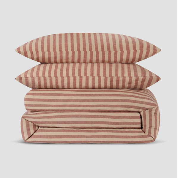 Sandstone Red Pembroke Stripe Linen Blend Duvet Set