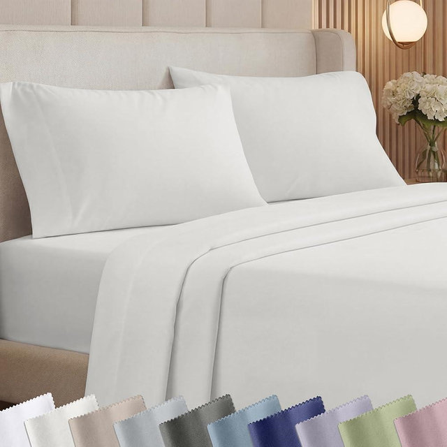 California Design Den Natural 100% Cotton Sheets King Size Set - 1000 Thread Count Sateen, Deep Pocket King Bed Sheet Set, Thick and Durable Bedding - True Ivory