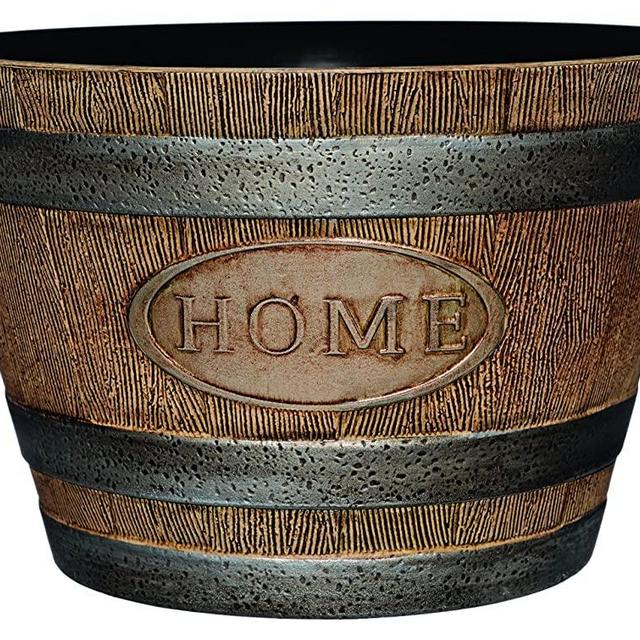 Classic Home and Garden 70 Whiskey Barrel, 15"-"Home, Distressed Oak
