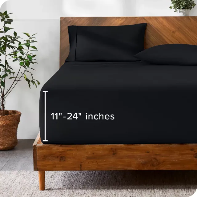 24 Inch Extra Deep Pocket Microfiber Black Queen Fitted Sheet by Bare Home