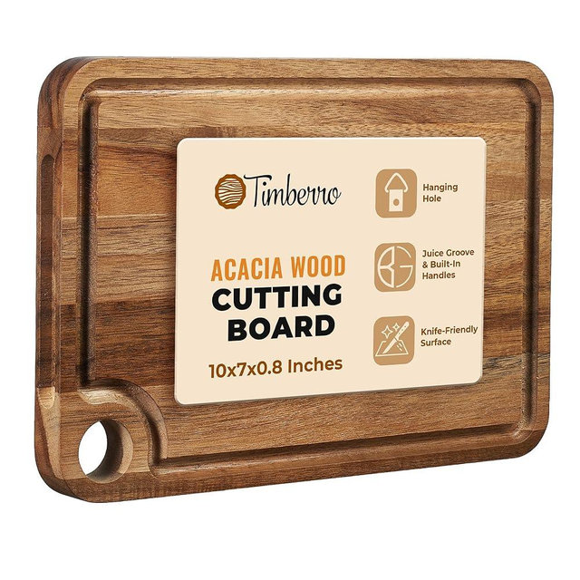 Timberro Acacia Wood Cutting Board - Small Mini Wooden Bar Steak and Cheese Chopping Boards for Kitchen with Juice Groove, Tiny Rustic Carving Breadboard for Serving Lime with Handle, Butcher Block