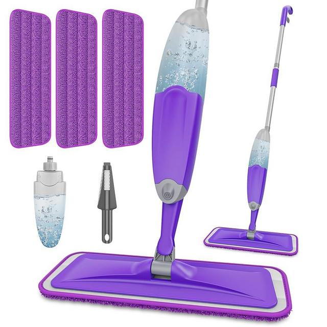 HOMTOYOU Spray Mops for Floor Cleaning: Wet Mop for Hardwood Tile Wood Laminate Vinyl - 3 Washable Microfiber Pads for Swiffer Powermop - Absorbs Pet Hair Dust