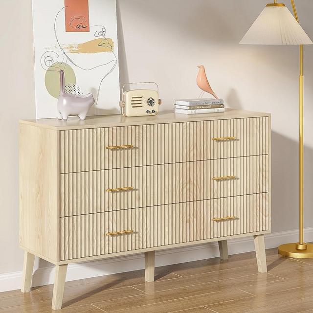 Fiogmub Accent 6 Drawer Dresser, Modern Closet Dressers Chest of Drawers with Fluted Panel, Living Room Bedroom Nursery Entryway and Hallway