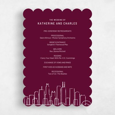 Red Scalloped Wedding Program - Chicago Skyline