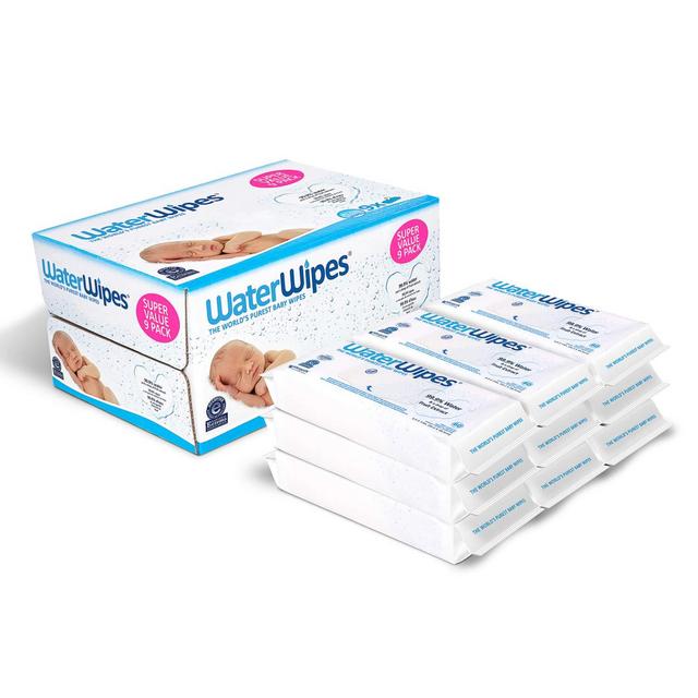 Baby Wipes, WaterWipes Sensitive Baby Diaper Wipes, 99.9% Water, Unscented Hypoallergenic, for Newborn Skin, 9 Packs (540 Count)