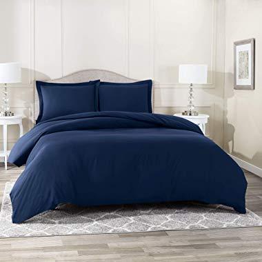 Nestl Bedding Duvet Cover 3 Piece Set – Ultra Soft Double Brushed Microfiber Hotel Collection – Comforter Cover with Button Closure and 2 Pillow Shams, Navy - Queen 90"x90"