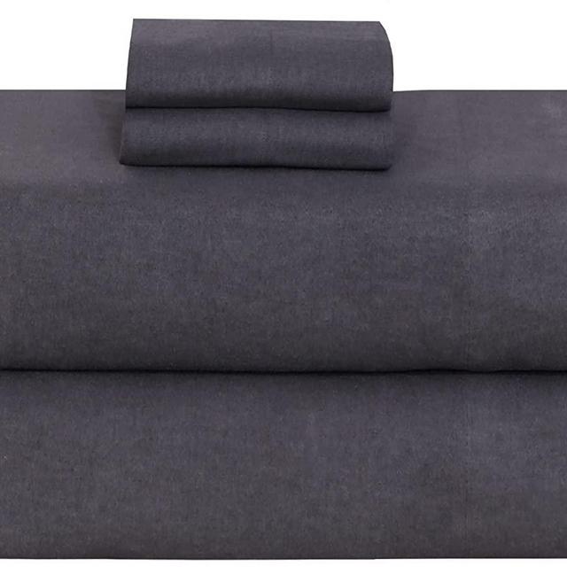 RUVANTI 100% Cotton 4 Pcs Flannel Sheets King, Deep Pocket, Warm, Super Soft, Breathable, Moisture Wicking Sheets for King Size Bed Include Flat, Fitted Sheet, 2 Pillowcase - Solid Dark Grey