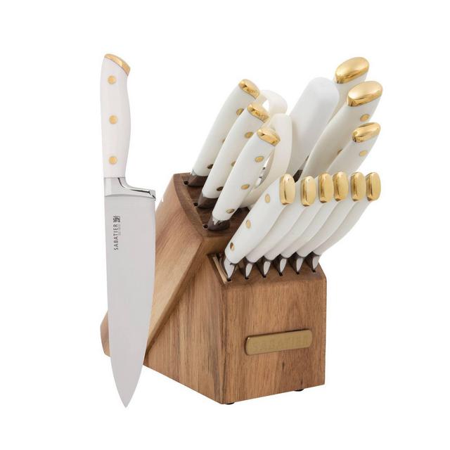 Sabatier 15pc Block Knife Set White with Gold